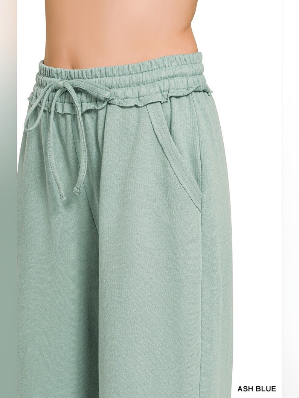 Zenana French Terry Wide Leg Sweatpants- Ash Blue - Picture 6 of 8